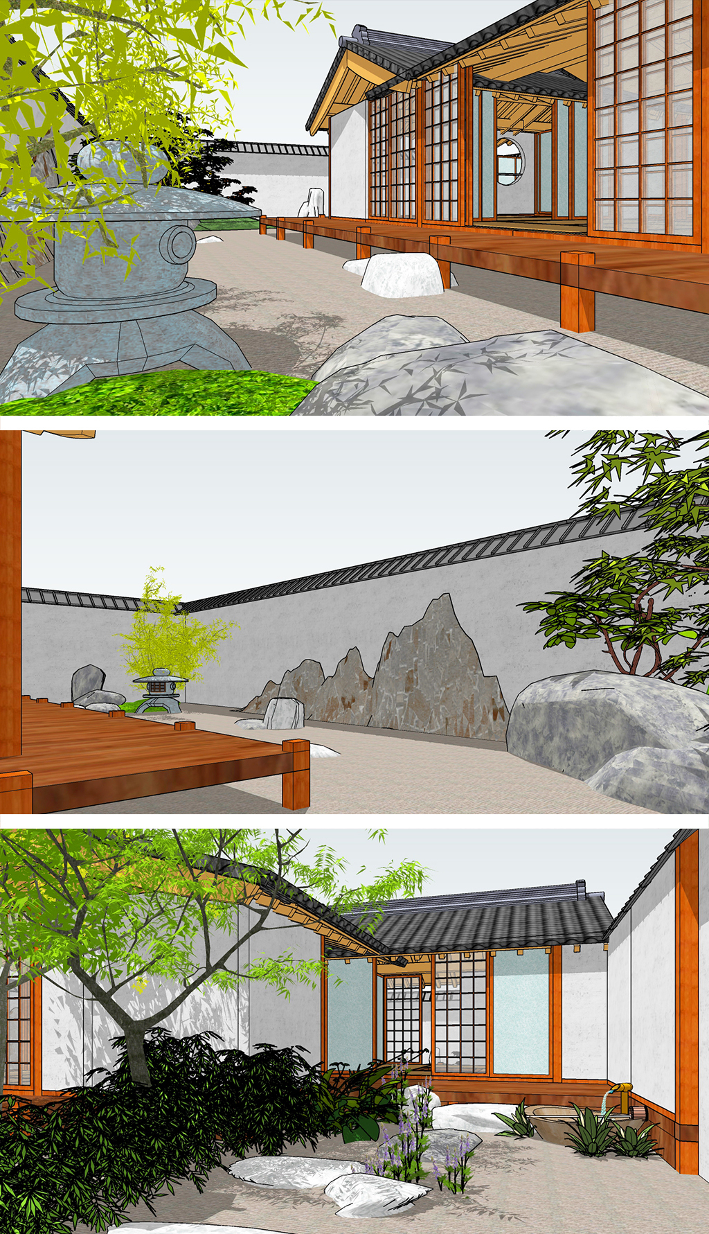 原创日本茶室小庭院景观设计SU模型-版权可商用